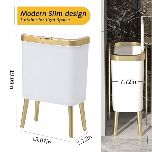 Procade 2Pack White and Gold Trash Can with Lid,4 Gallon Bathroom Trash Bin