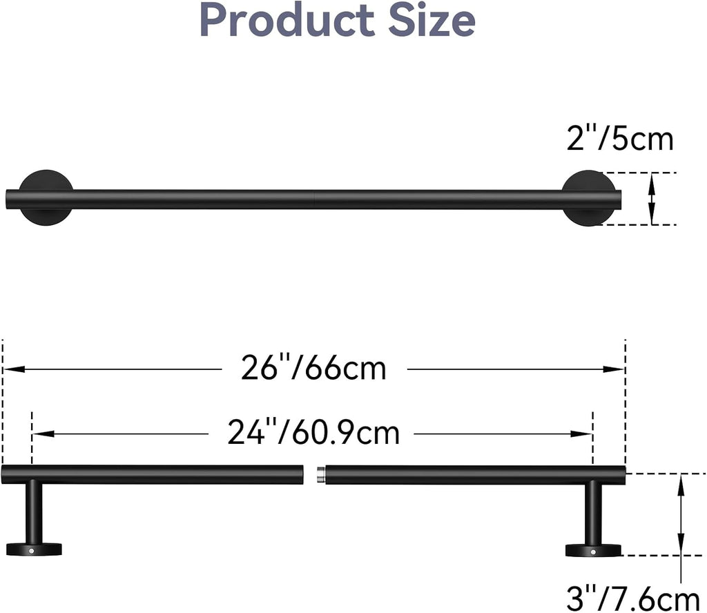 Matte Black Towel Bar, 24 Inch Towel Rack for Bathroom Wall-Mounted