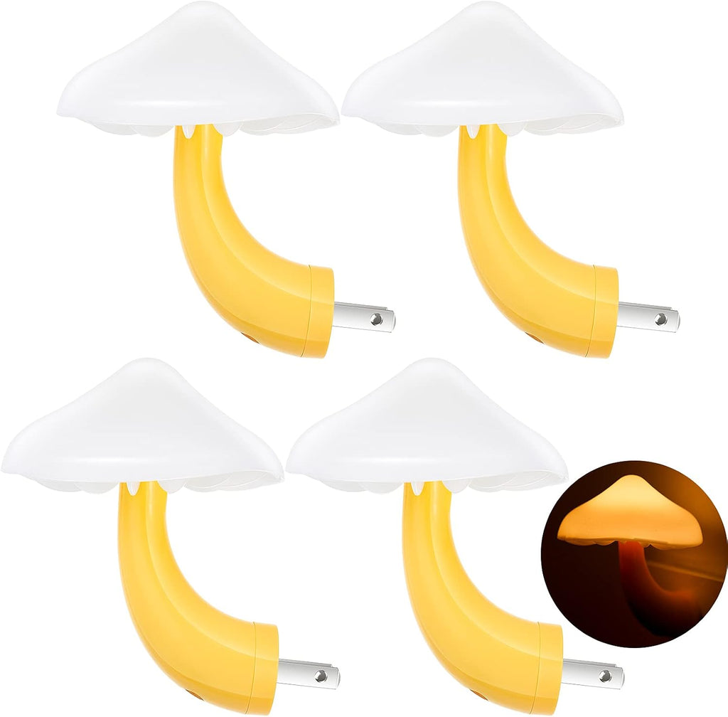 Honoson 4 Pcs Mushroom Night Light Plug in, Yellow Light with White Cover