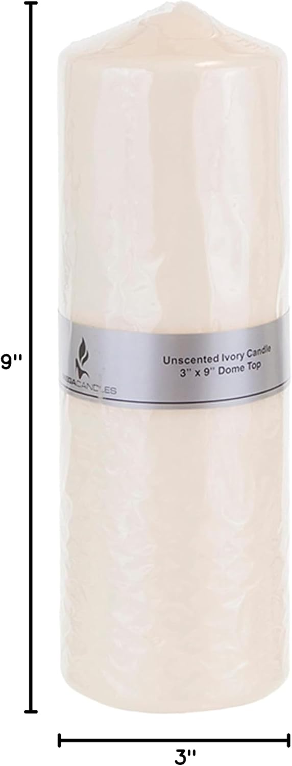 Mega Candles 1 pc Unscented Dome Top Ivory Pillar Candles, Pressed Premium Wax Candle 3 Inch x 9 Inch, Home Décor, Weddings, Parties, Festivities, Occasions, Florists, Events, Prayers, Memorials