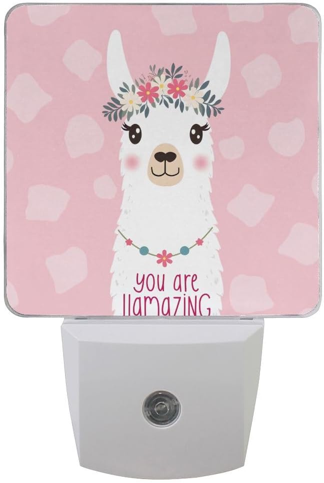 2 Pack Plug-in LED Night Light Lamp You are Llama Amazing Printing with Dusk to Dawn Sensor for Bedroom, Bathroom, Hallway, Stairways, 0.5W