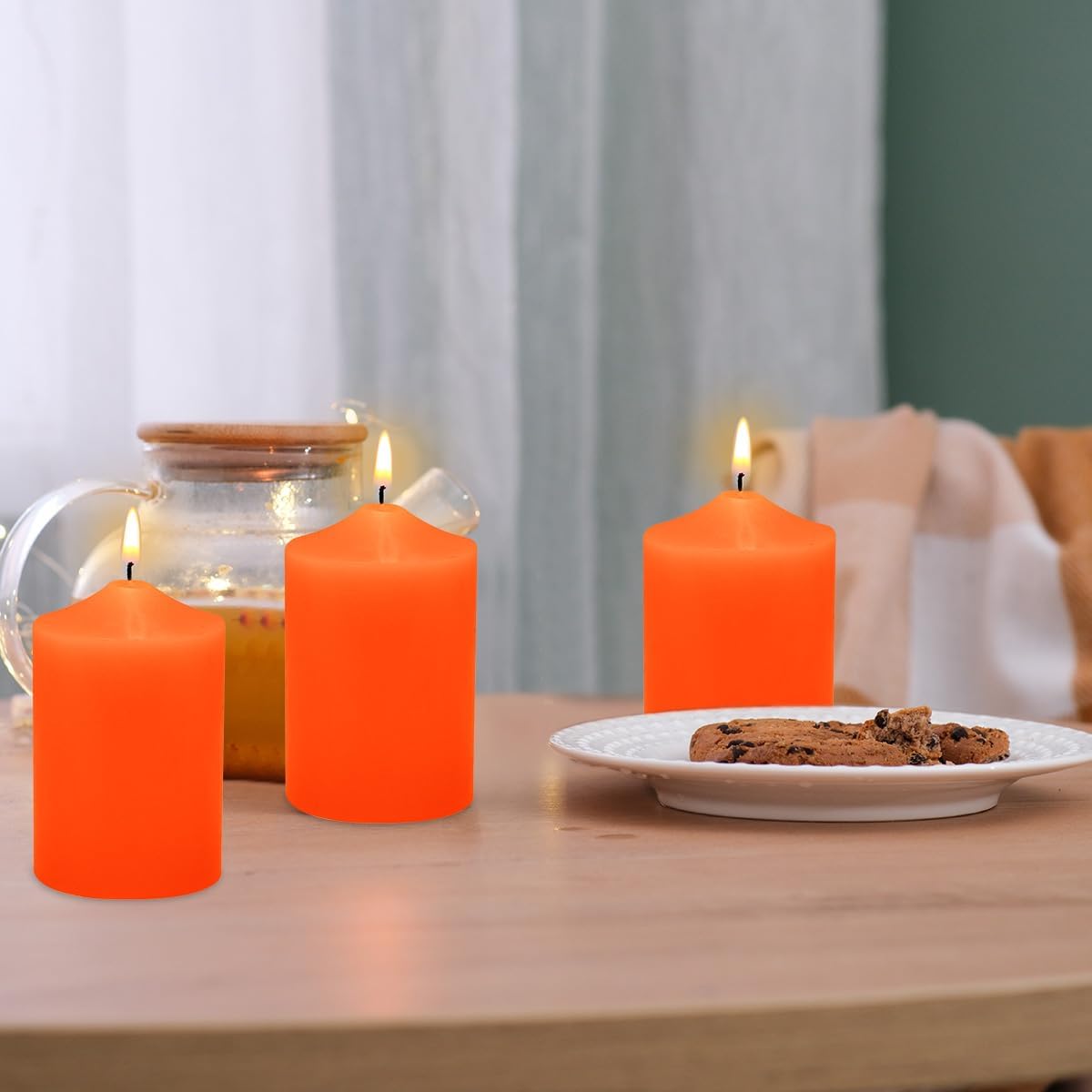 12 Pack 2x3 Hand Poured Orange Dripless Pillar Candles, Soy Candles, Non-Toxic, Unscented, Smokeless, Long Burning, for Emergency, Halloween, Thanksgiving, Weddings, Dinner Parties, Home Decor