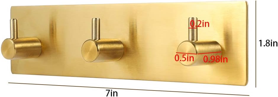 Picowe Key Holder for Wall Decorative, Adhesive Stainless Steel Key Hooks, Key Hanger Key Organizer for Wall, Towel Hook Coat Hanger for Entryway Hallway Kitchen(Three Rows,Golden 1PCS)