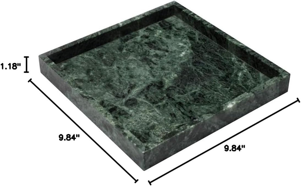Natural Marble Square Neat Makeups Organizer/Bathroom Vanity Tray for Razor Towel Toothpaste (9.84x9.84x1.18in, Green)