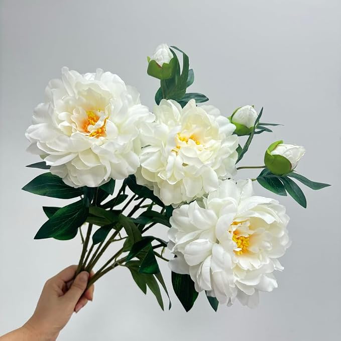 3 Pieces White Peonies Artificial Flowers,27"Silk Flowers with Stems,Winter Flowers Artificial for Decoration,Long Stem Artificial Flowers for Tall Vase,Wedding Table Centerpiece Party Decor(White)