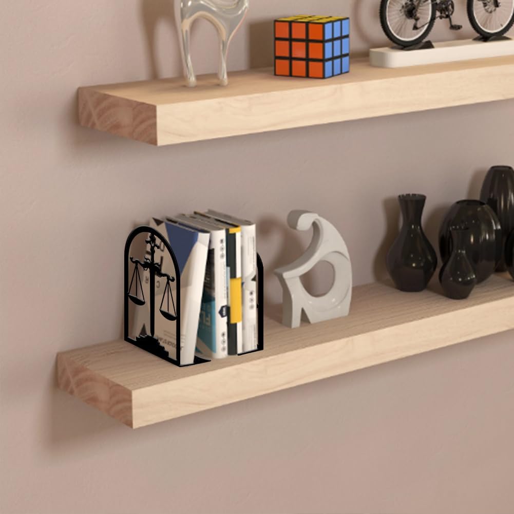 2pcs Balance Scale Book Ends Fair Black Metal Non-Slip Bookends Reading Decorative Large Book End Stoppers for Shelves Birthday Housewarming