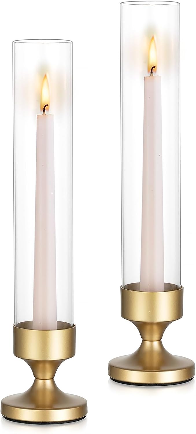 NUPTIO Hurricane Candle Holder for Centerpiece: Gold Taper Candle Holders