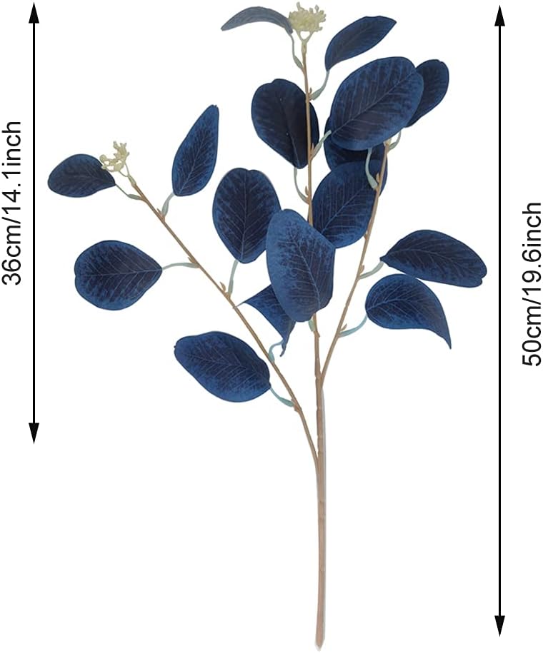 4Pcs Artificial Eucalyptus Leaves Stems Faux Eucalyptus Plant Branches for Vase Filling Home Decoration Flowers Wedding Holiday Arrangement (Royal Blue)