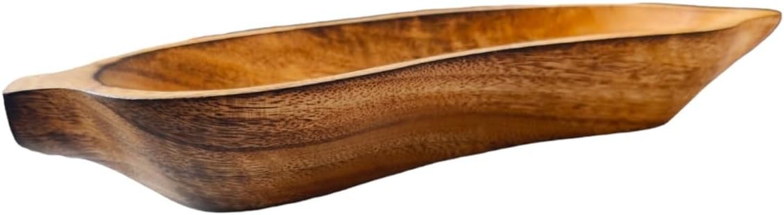 Carved Wood Bowl 10" Long Brown Banana Fruit Shaped Tray Plate - Handcrafted Functional Collectibles Wooden Crockery for Serving Candy Nuts Desserts Fruits Accent Décor Gifts