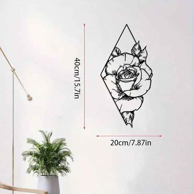 DUOOLN Metal Rose Wall Decor Art, Abstract Floral Hanging Sculpture Sign
