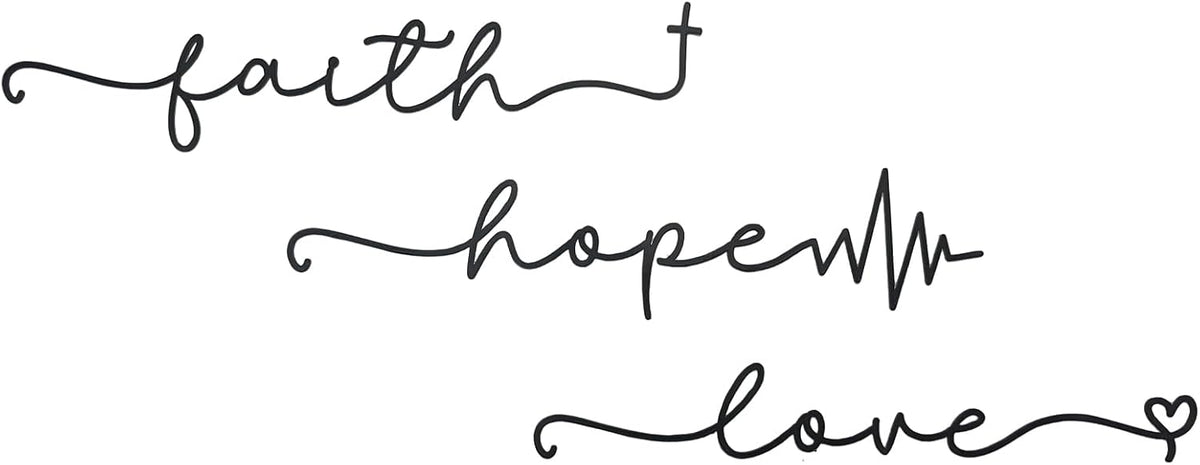 Aimto Metal Faith Hope Love Wall Art Decor,Letter Sign Wall Art Rustic Vintage Farmhouse Word Metal Sign Family Decor for Bedroom Living Room (black Set of 3)