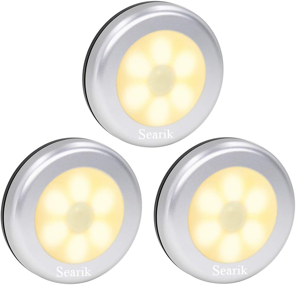 Searik Motion Sensor Night Light Indoor, Wireless Battery Operated LED Night Light Safety Lamp Step Lights Under Cabinet Lights for Stair, Bathroom, Closet, Hallway, Path