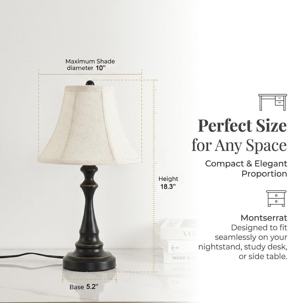 Traditional Table Lamp, Black Vintage Desk Lamp with Fabric Shade