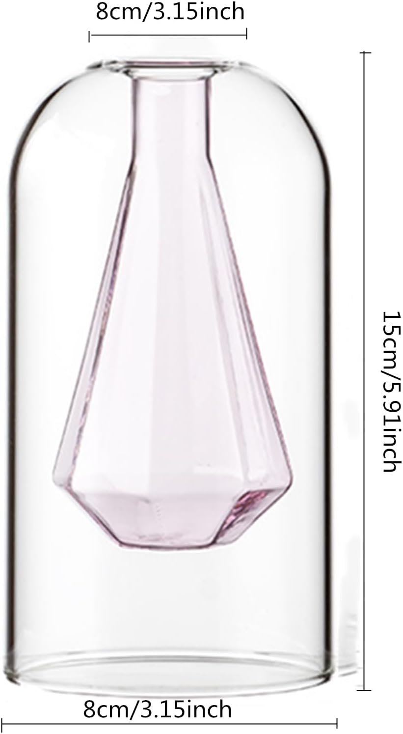 1PCS Double Layer Glass Diffuser Bottle,Empty Home Decoration Container,Fragrance Accessories with Black Sticks for DIY Perfume & Oils Replacement 110ml (Pink Crystal)