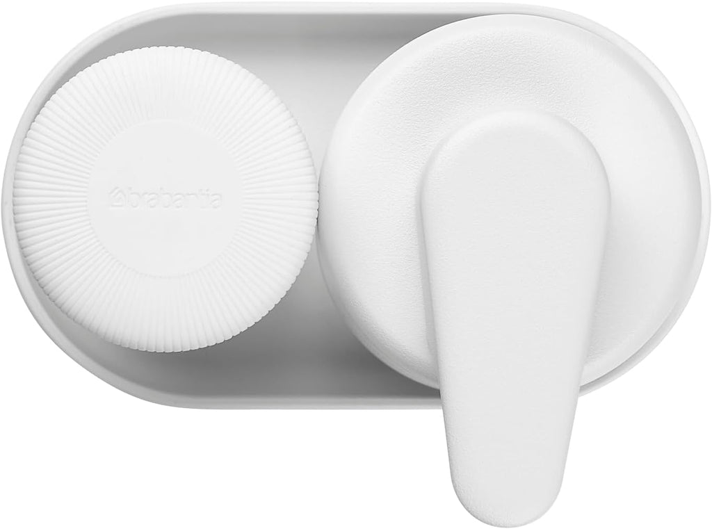 Brabantia - SinkStyle Soap Dispenser Set with 2 Stylish Dispensers for Hand and Dish Soap, Textured Tray, and Soap Squeezer – Mineral Fresh White, 2 x 6.8oz