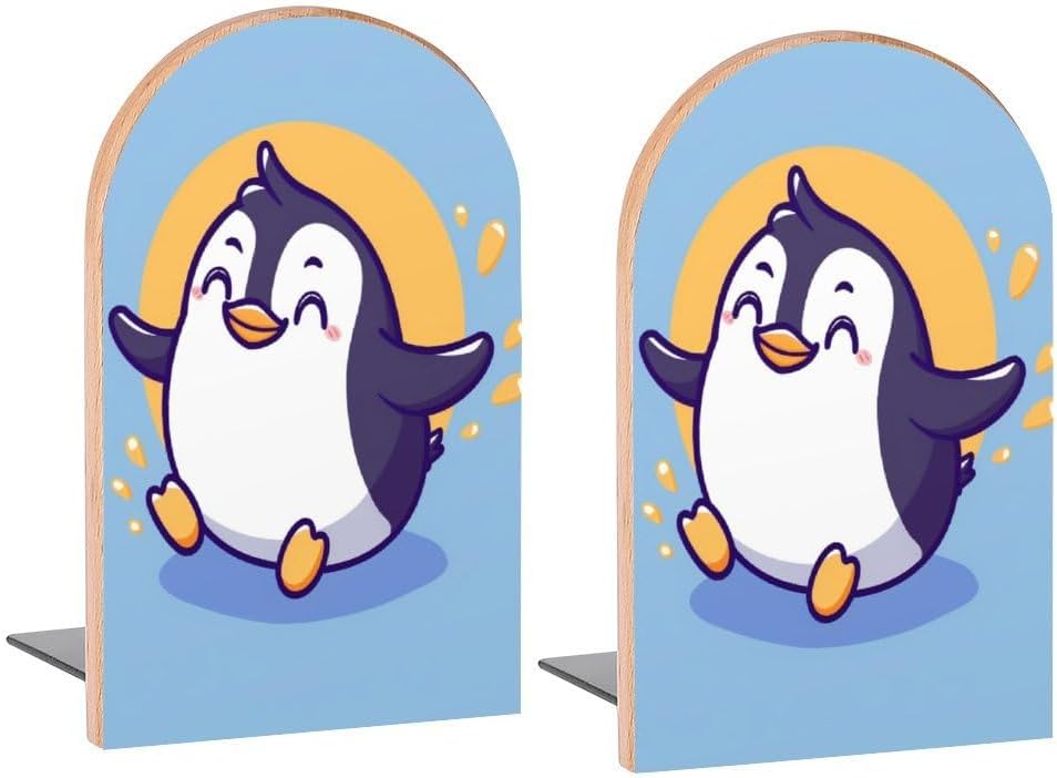 Book Ends Cute Penguin Wood Bookends for Shelves to Hold Books Heavy Duty Non-Skid Book Stoppers Wood Decorative Home Office School