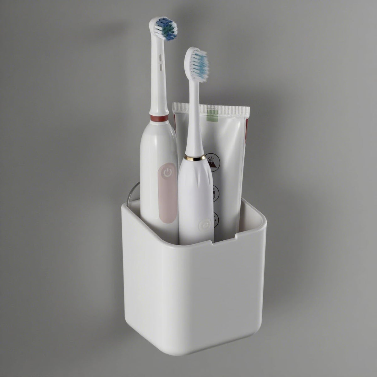 Wall Mounted Toothbrush Holder, No Drilling Shower Holder with Cover for Toothbrushes, Shaver, Toothpaste Storage, Make-up Brushes Caddy