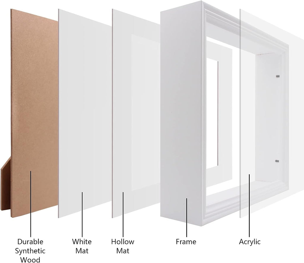 10x10 Shadow Box Frame, 3D Display Case, White, 2" Depth