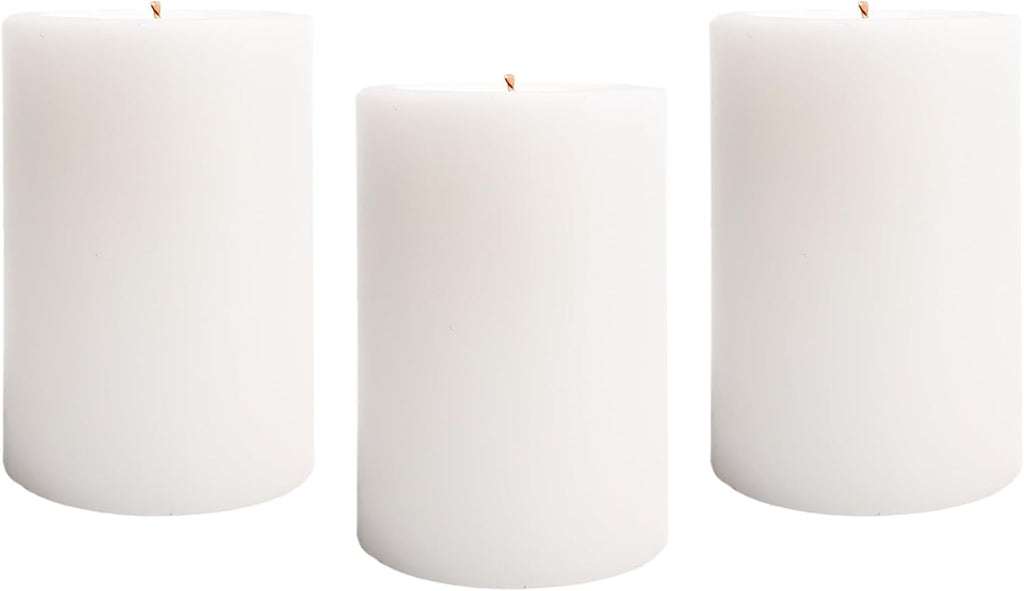 Pillar Candles 2.8x4 Inch 3 Pack White – CW Studio Unscented 45-Hour Long Burn, Smokeless Dripless Premium Wax with Cotton Wick – for Weddings, Events, Home & Rustic Decor