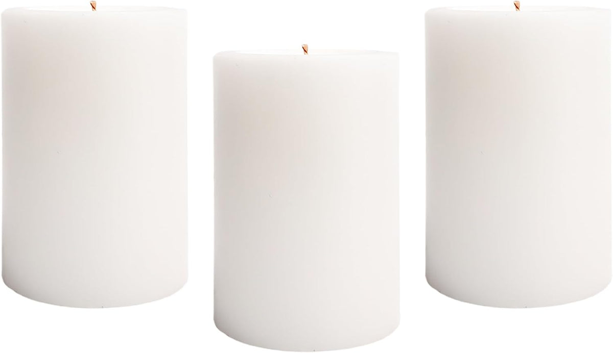 Pillar Candles 2.8x4 Inch 3 Pack White – CW Studio Unscented 45-Hour Long Burn, Smokeless Dripless Premium Wax with Cotton Wick – for Weddings, Events, Home & Rustic Decor