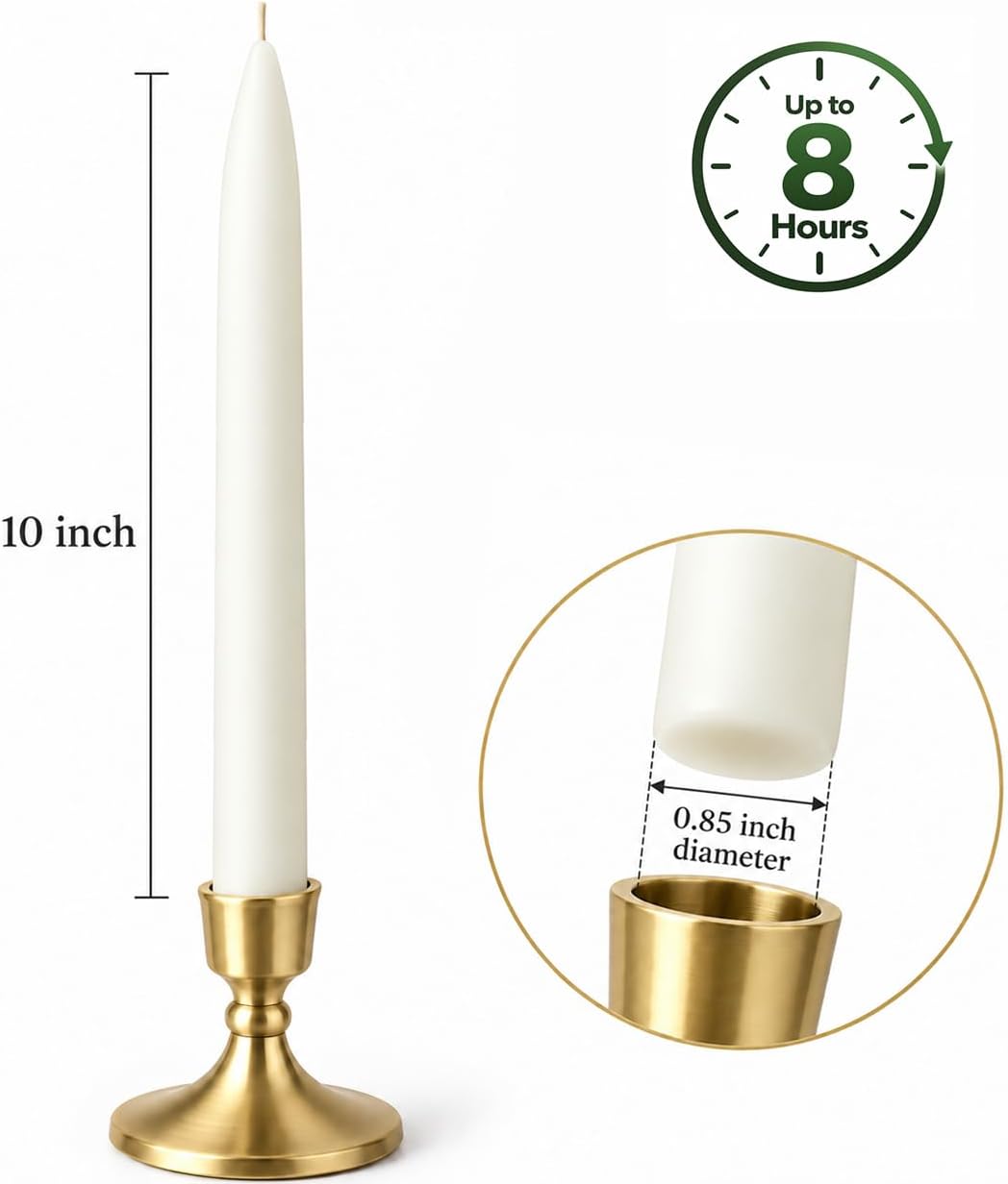 Soy Wax Taper Candles, 10 Inch White Unscented Candle Sticks, 12 Pack