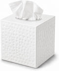 Monarch Abode Tissue Box Cover Square – Hand Hammered White Metal Tissue Holder Box for Bathroom Accessory, Aesthetic Decorative Facial Napkin Cube for Modern Home Decor