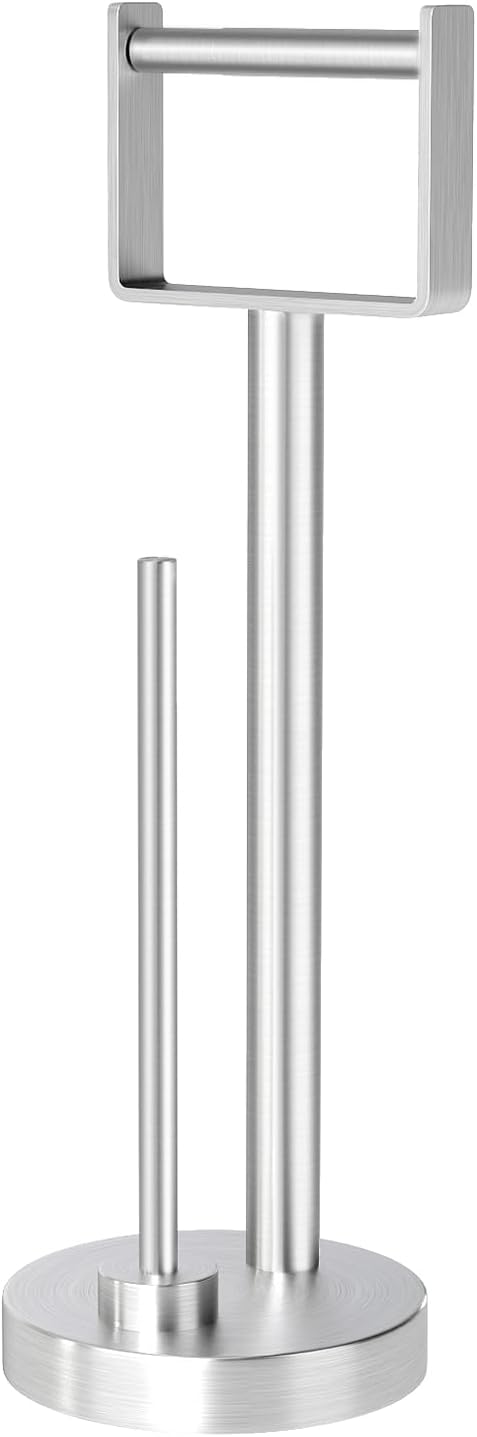 YUMORE Toilet Paper Holder Stand with Storage Weighted Base, Brushed Nickel