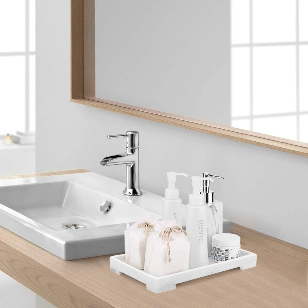 Luxspire Marble Tray for Soap Dispenser Perfume Jewelry, M, Marble White