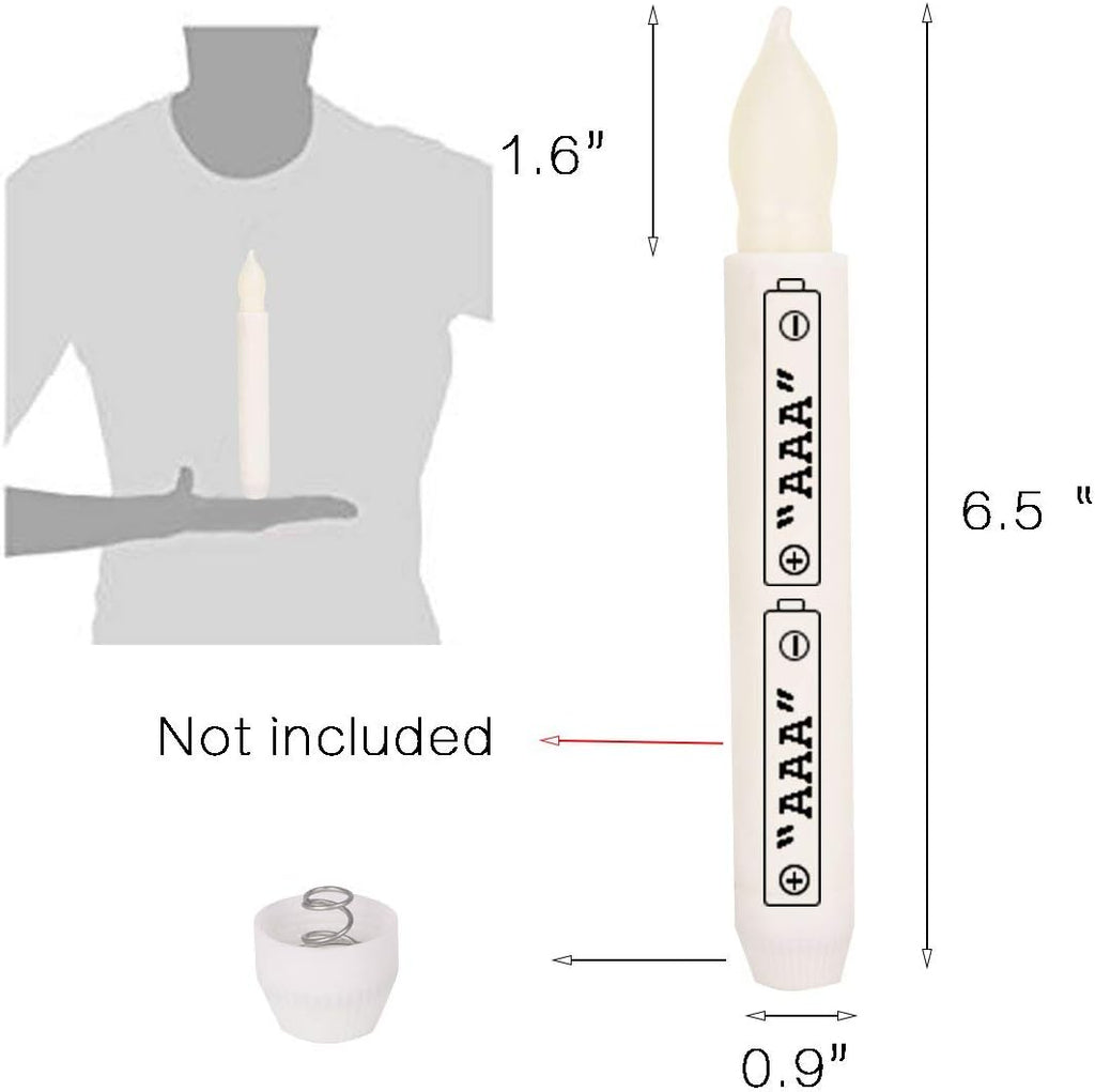 Plastic Art Deco Taper Candles, Set of 12 Warm White, Flameless LED, Battery Operated, Realistic Flickering, Ideal for Decoration, Weddings, Birthday Party