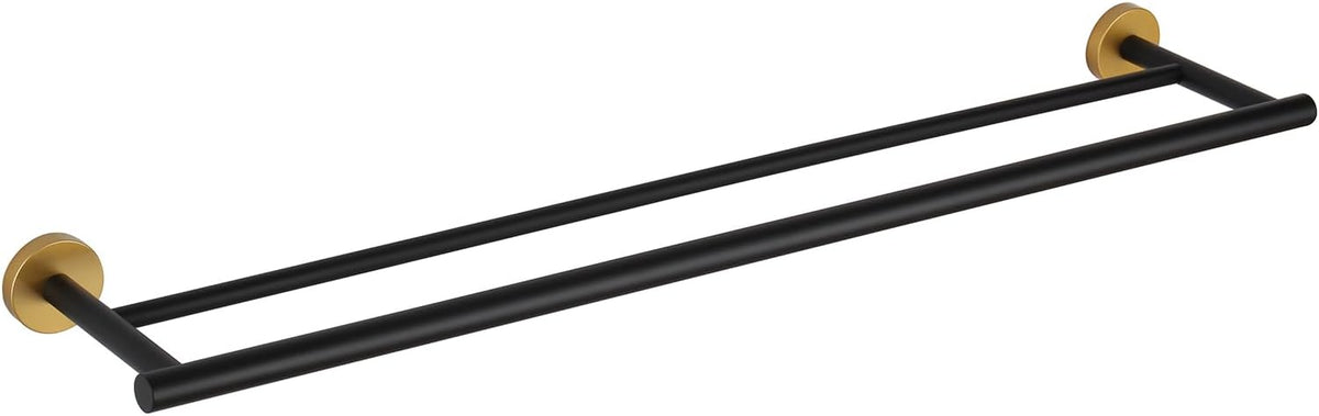 GERZWY Bath Double Towel Bar 30-Inch Stainless Steel Bathroom Towel Rail Wall Mounted Hand Towel Holder Black & Gold