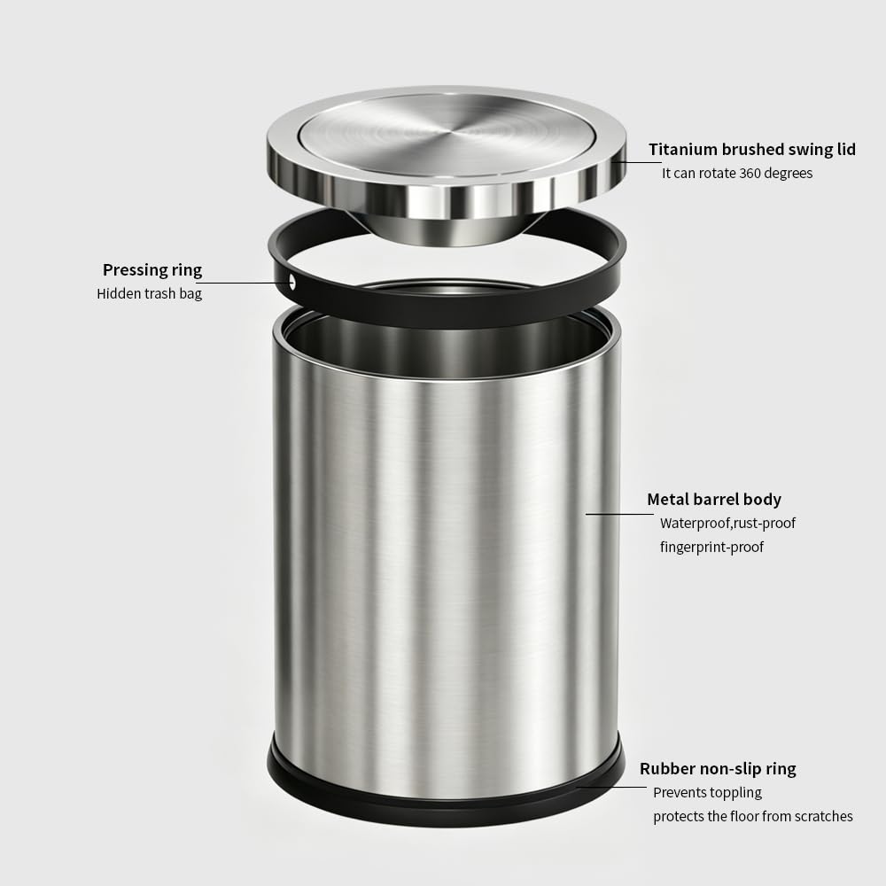 7L/1.8GAL Small Bathroom Trash Can with Flipping Lid