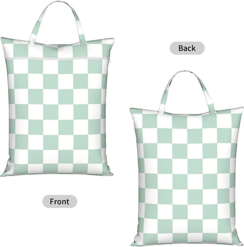 "green and white checkerboard plaid 2-Pack Travel Laundry Bags for Dirty Clothes- Large Waterproof Laundry Tote, Wet & Dry Use, Reusable Foldable Carry Handles for Vacation, Gym & Dorm"