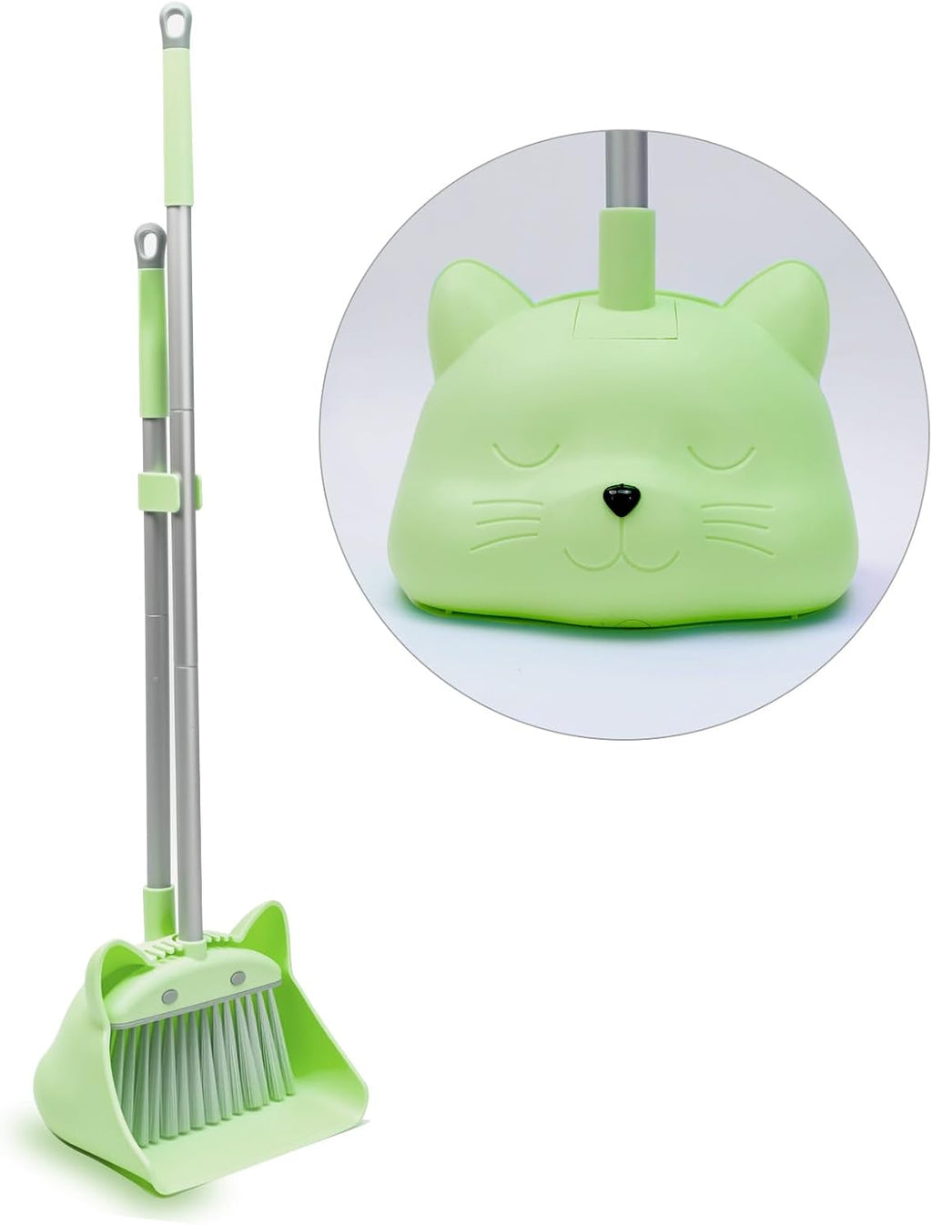 28'' Kids Mini Broom and Dustpan Set-Toddler Cleaning Toy, Toddler Household Helper, Parent-Child Interactive Play Cleaning Tool, Cute Cartoon Design, Small Safe Corner Broom (Green)