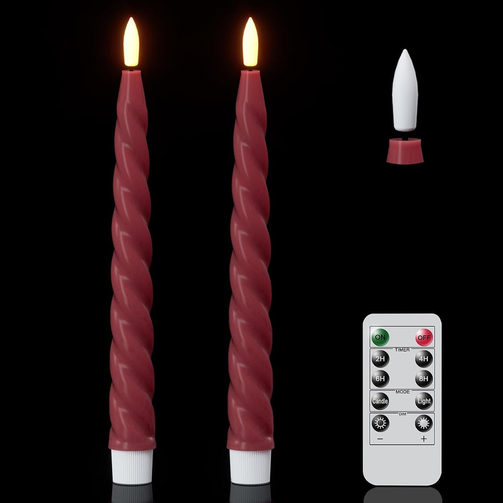 Eldnacele Red Flameless Taper Candles Battery Operated with Remote Timer