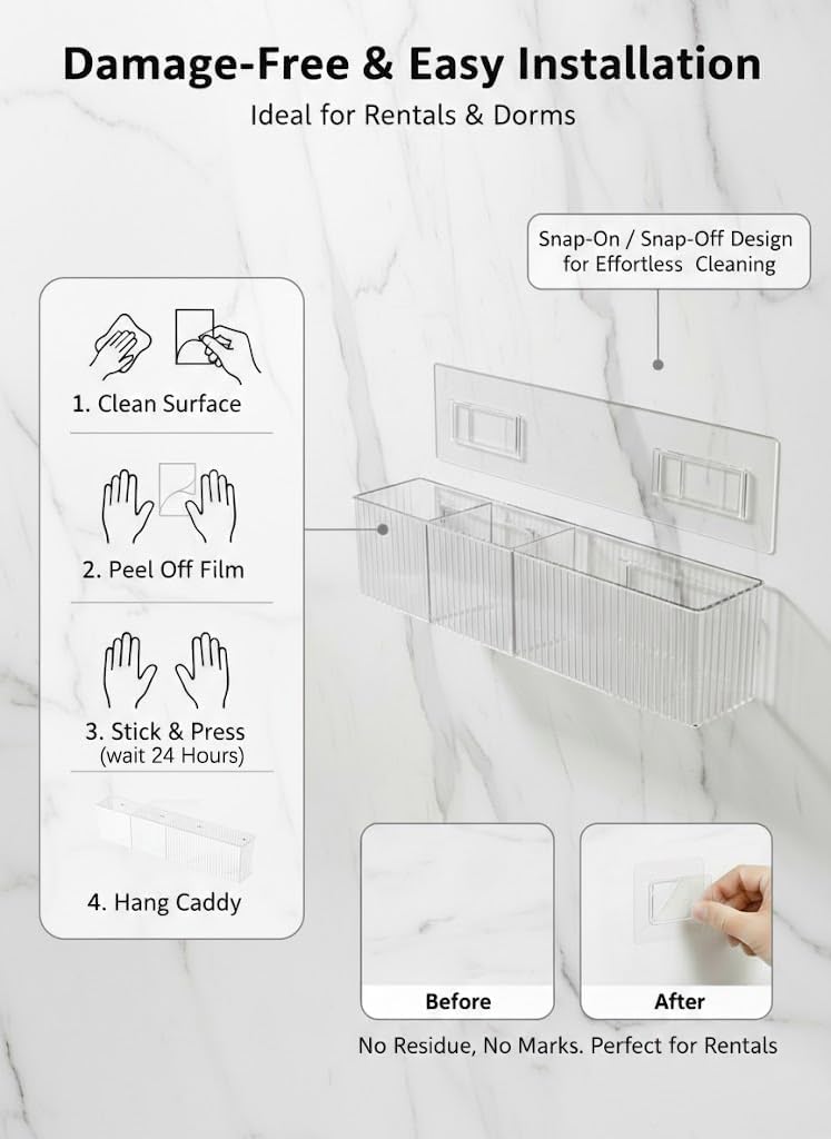 Slim Narrow Wall Mount Bathroom Shelf Organizer, 2.3" Deep, 2 Pack