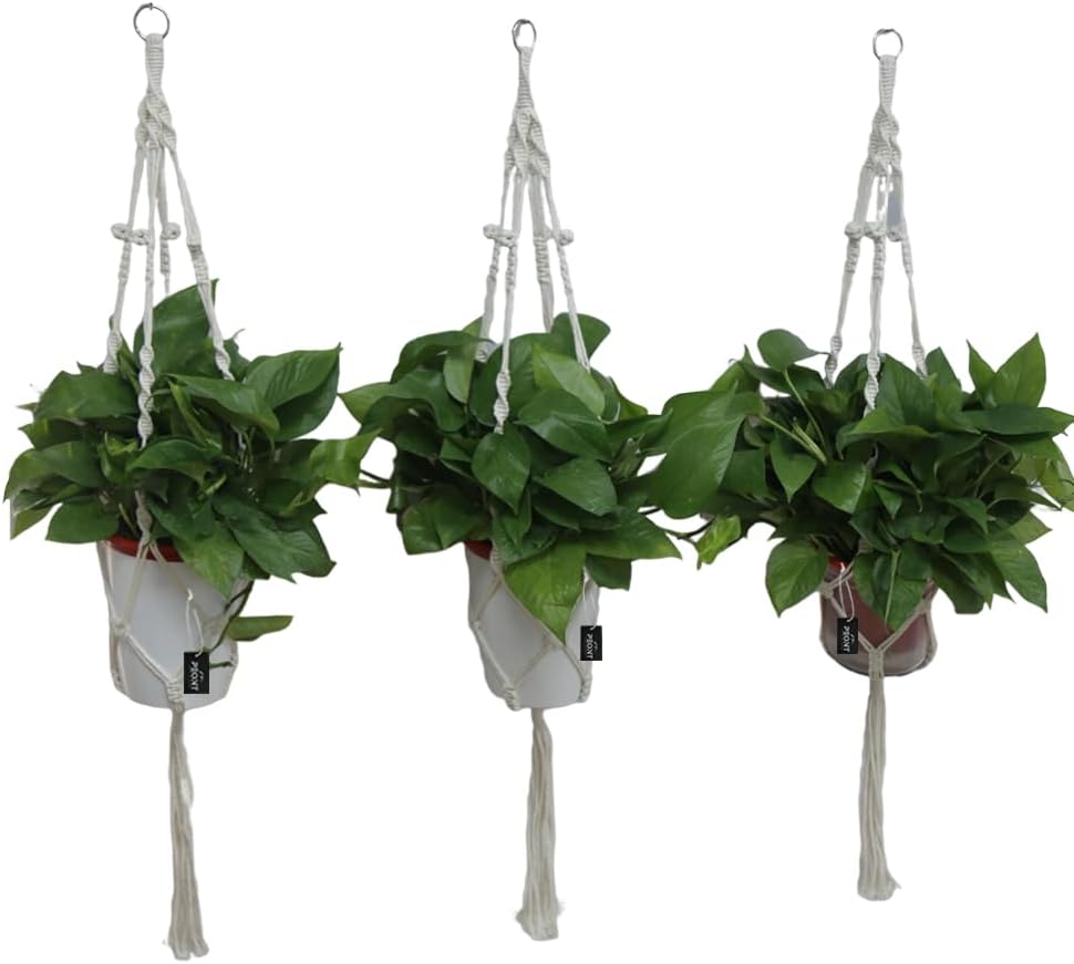 Macrame Plant Hangers Set of 3 – Handmade 39-Inch Indoor/Outdoor Hanging Planters in Ivory with Beads, Boho Home Decor for Pots up to 9 Inches (Pots Not Included)