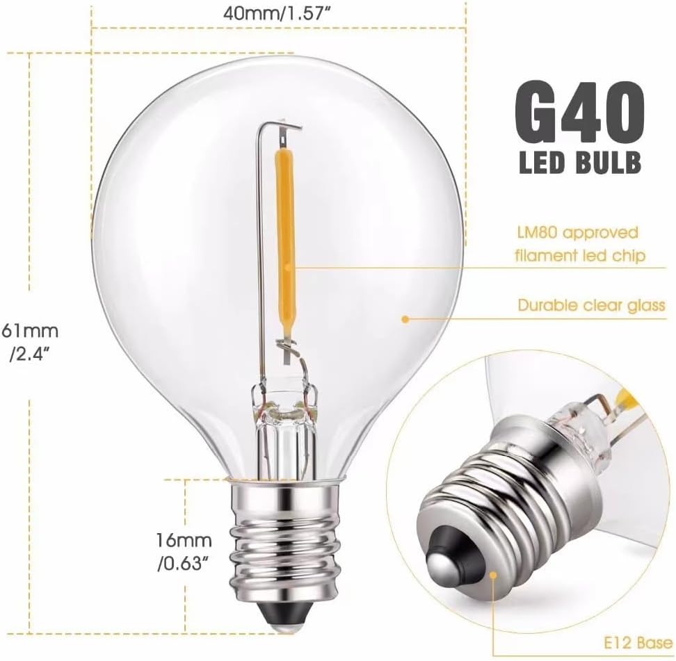 100FT Outdoor Patio Black String Lights with 52 Shatterproof G40 LED Clear Globe Bulbs for Indoor/Outdoor, 2-Pack 50FT Connectable Hanging Lights for Backyard Balcony Party Decor
