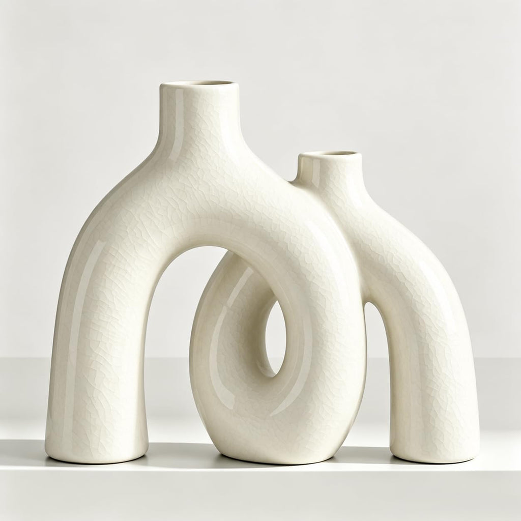 Hug Donut Decorative Ceramic Vase Set (Ivory Crackle Glaze)