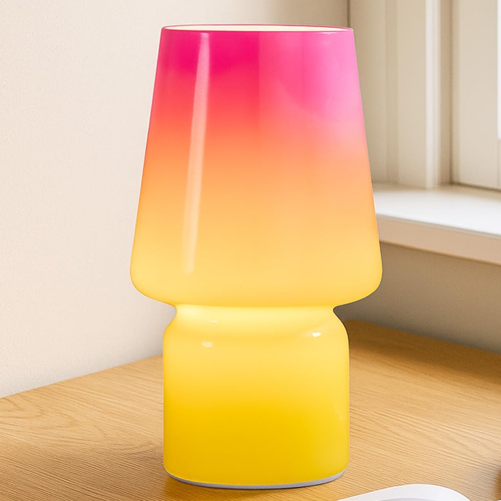 Mushroom Lamp,Mother's Day Gifts,Small Table Lamp,Cute Nightstand Kitchen Mini Lamp,Glass Table Lamp,Suitable for Bedrooms, Kitchens, Living Rooms, Bedside, Girl Gifts（Pink Gradient）