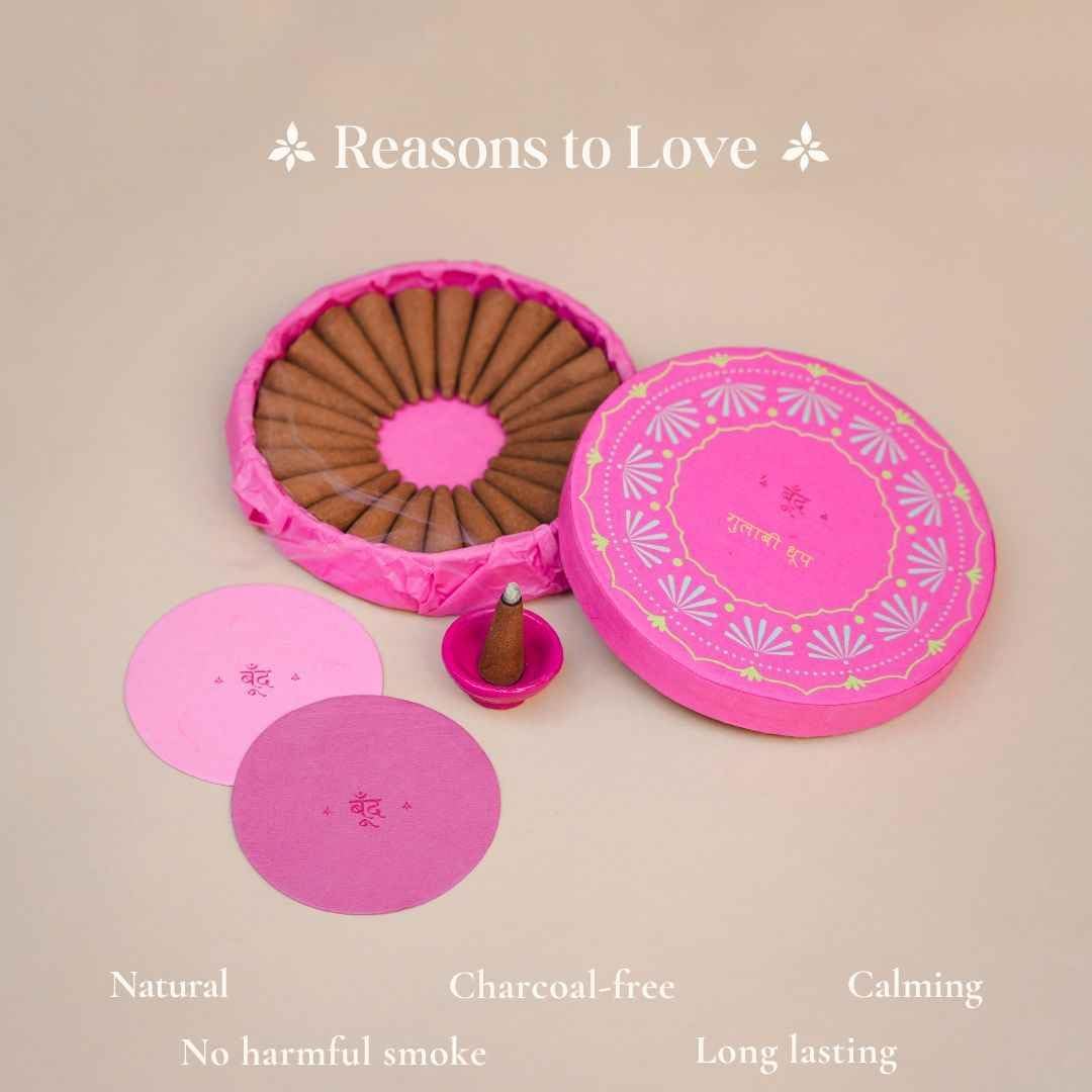 बूँद | Gulabi Dhoop - Pure Indian Rose Incense Cones