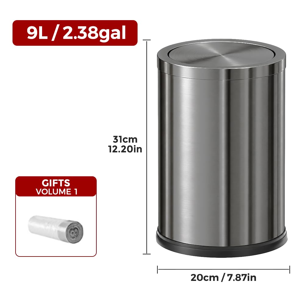 9L/2.4Gal Small Trash Can with Flip Lid,Bathroom Trash can