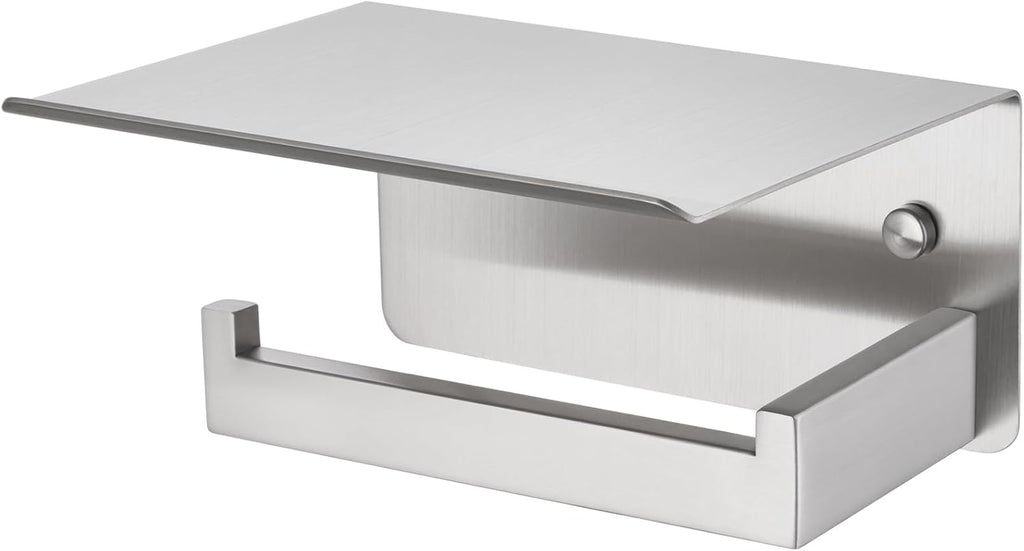 APLusee Toilet Paper Holder with Shelf for Wall, Left Side, Brushed Nickel