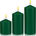 Pillar Candles 3 x 4, 6, and 8 inches, Large Handmade Candles Set of 3, Green Decorative Candles for Wedding, Home Decoration, Dinner, Church