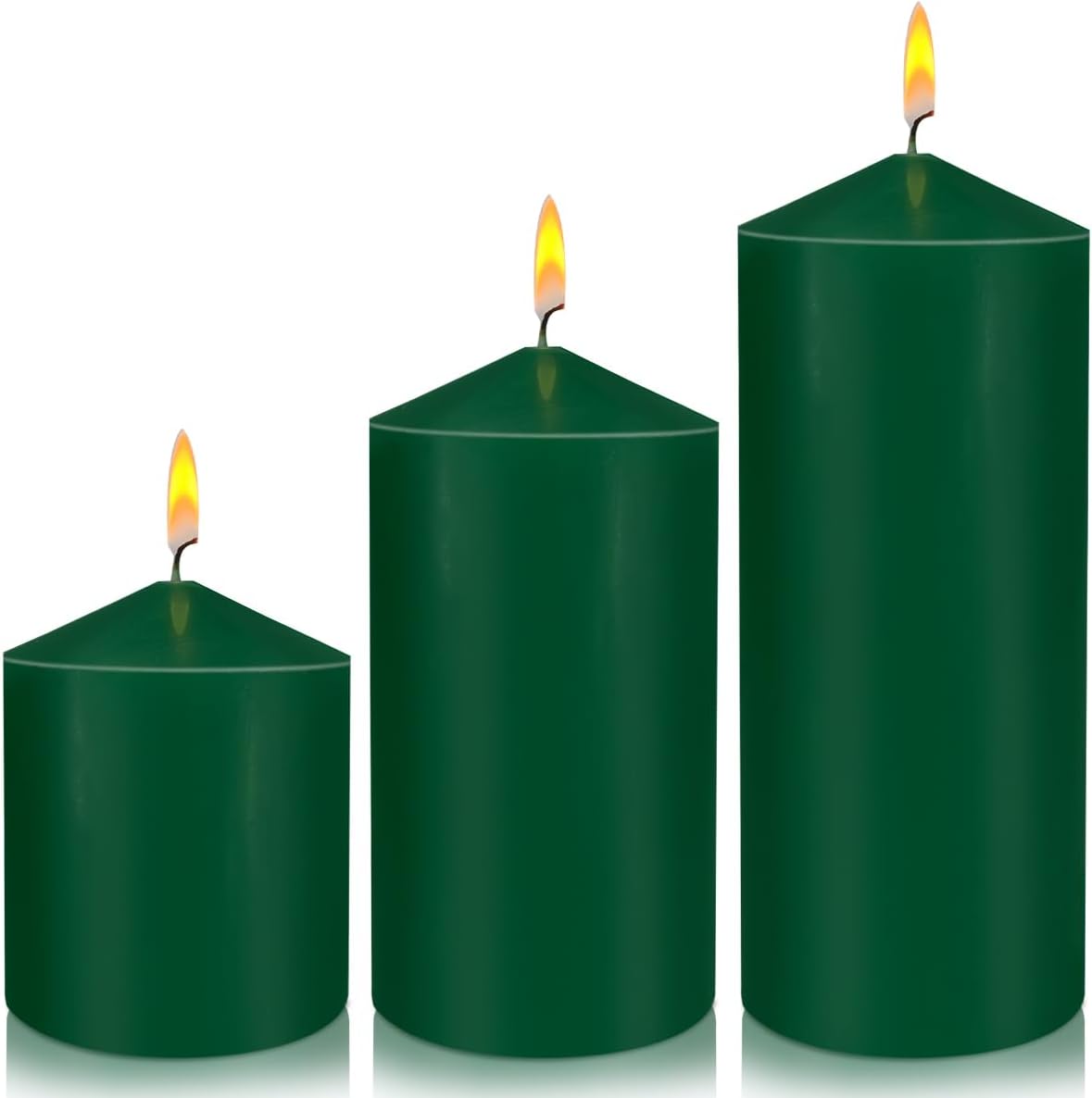 Pillar Candles 3 x 4, 6, and 8 inches, Large Handmade Candles Set of 3, Green Decorative Candles for Wedding, Home Decoration, Dinner, Church