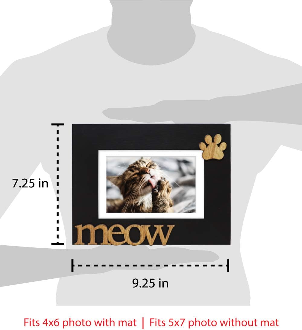 Isaac Jacobs 5x7 (Matted 4x6) Black Wood Sentiments Cat Meow” Photo Frame