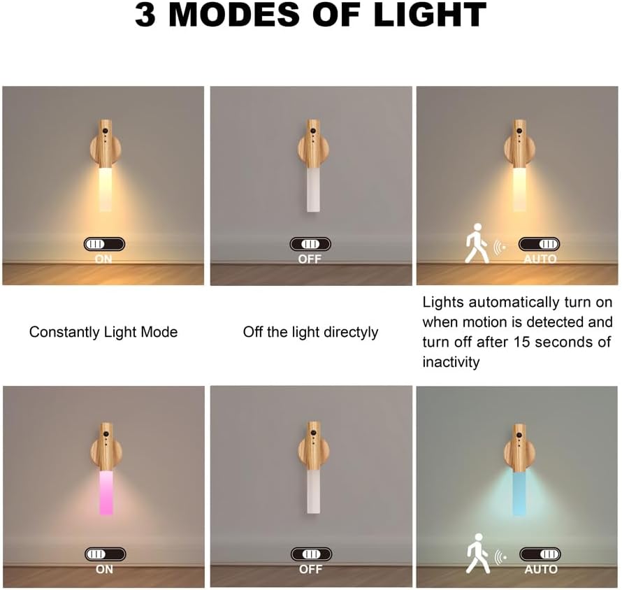 LANDGOO Wooden Motion Sensor Multicolor Night Lights,