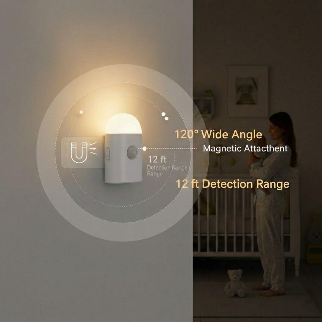 Motion Sensor LED Night Light,Warm White Dimmable Rechargeable Stick & Hook