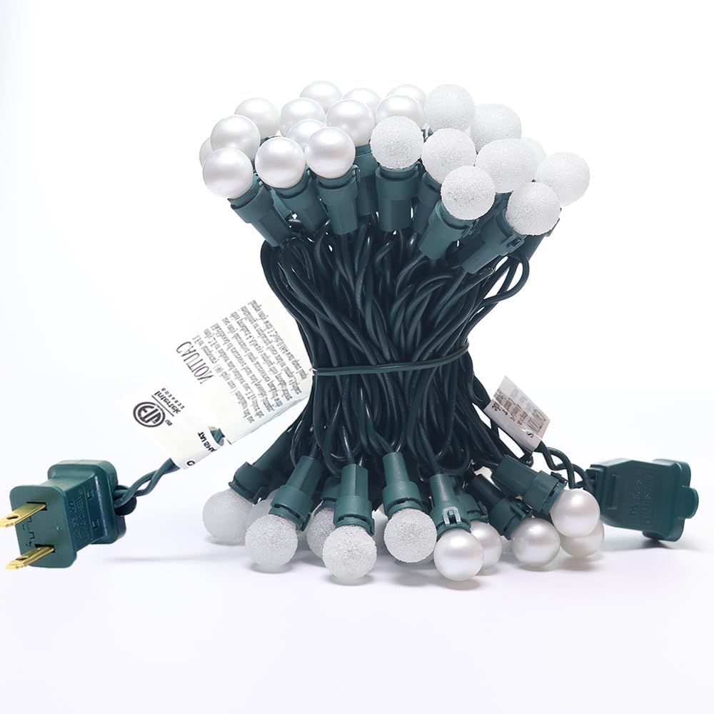 Globe String Lights 50 LED Warm White Christmas Lights String, Round Pearl Globe Berry Bulbs, 13.5ft String Plug in, Green Wire, Connectable Indoor Outdoor for Holiday, Christmas Tree, Party