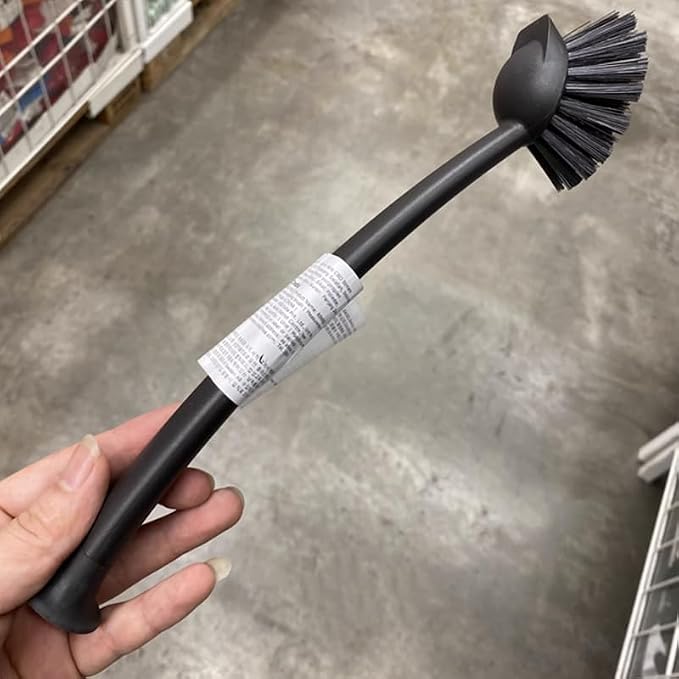 2 Pcs Scrub Brush with Handle 11'' Dish Scrubber Brush Kitchen Sink Brush Black Long Handle Dish Cleaning Brush for Kitchen Dishes Pot Sink Cleaning,Black