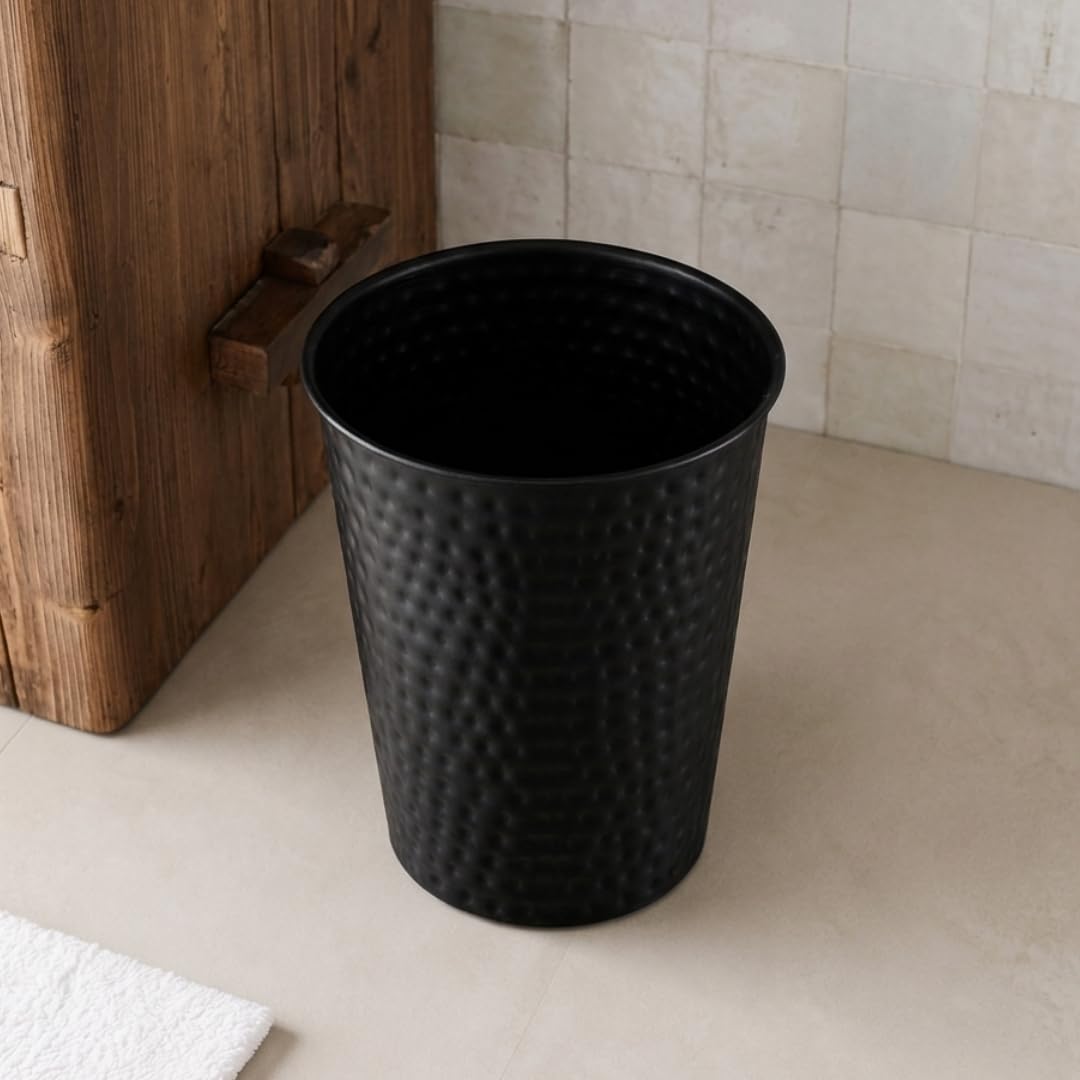 Monarch Abode Metal Bathroom Trash Can – Waste Basket for Bedroom, Office Desk, & Dorm, Hand Hammered, Durable Decorative Black Small Trash Can Bathroom Garbage Bin Wastebasket